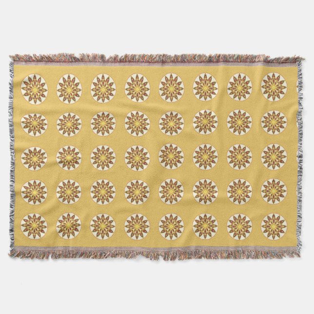 Mandala pattern in shades of chocolate and gold throw blanket (Front)