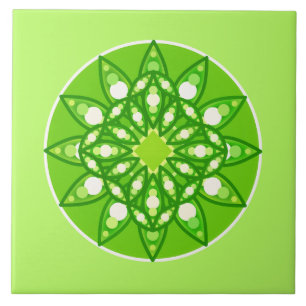 Mandala pattern in shades of lime green ceramic tile