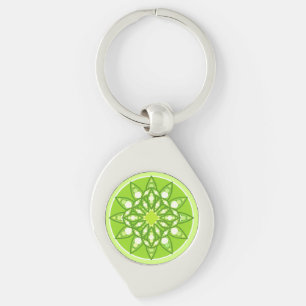 Mandala pattern in shades of lime green key ring