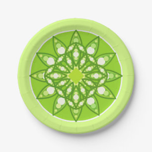 Mandala pattern in shades of lime green paper plate
