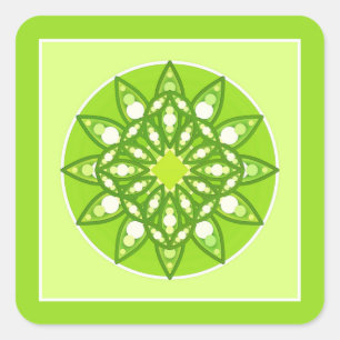 Mandala pattern in shades of lime green square sticker