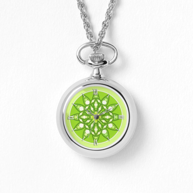 Mandala pattern in shades of lime green watch (Front)
