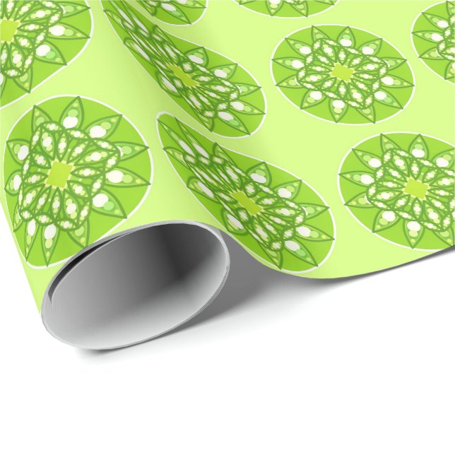 Mandala pattern in shades of lime green wrapping paper (Roll Corner)