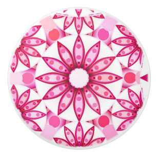 Mandala pattern in shades of pink, maroon ceramic knob