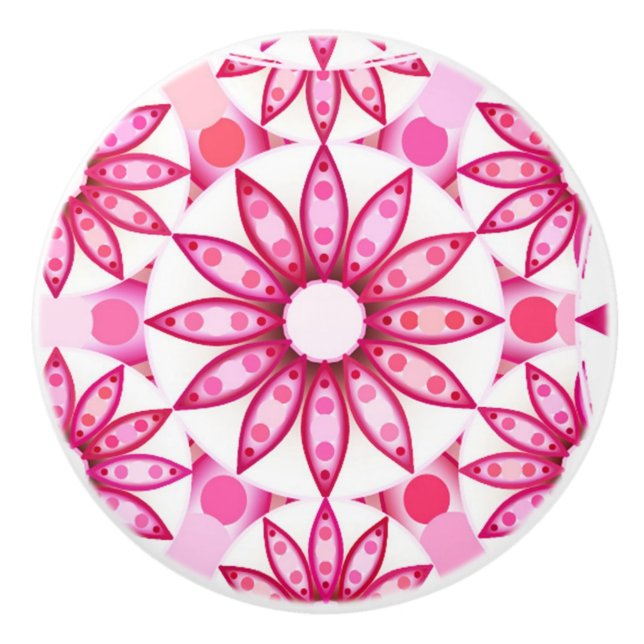 Mandala pattern in shades of pink, maroon ceramic knob (Front)