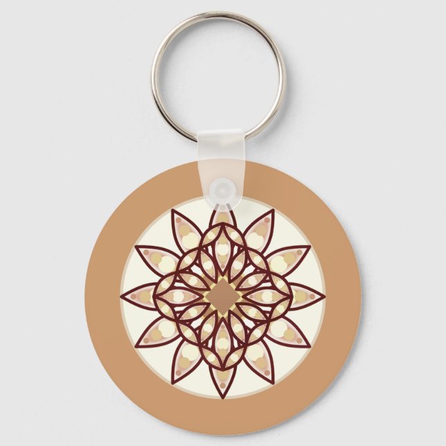 Mandala Pattern in Tan and Chocolate Brown Key Ring (Front)