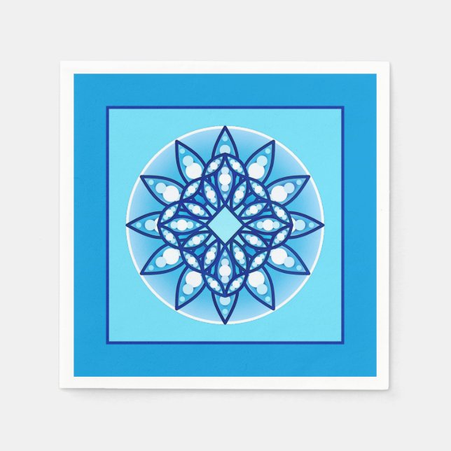 Mandala pattern in turquoise, cobalt & white napkin (Front)