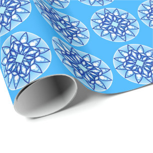 Mandala pattern in turquoise, navy and white wrapping paper