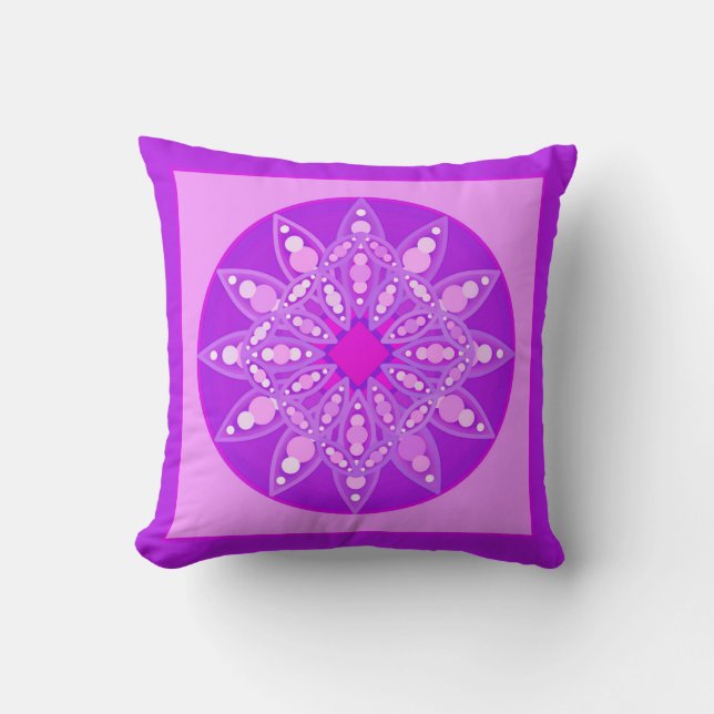 Mandala pattern in violet, orchid and pink cushion (Front)