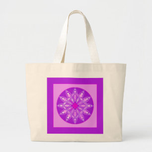 Mandala pattern in violet, orchid and pink large tote bag