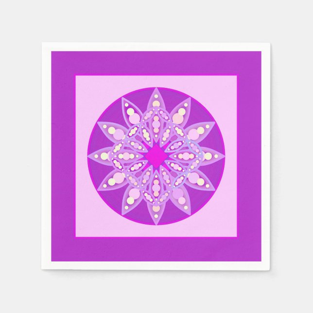 Mandala pattern in violet, orchid and pink napkin (Front)