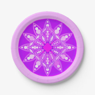 Mandala pattern in violet, orchid and pink paper plate
