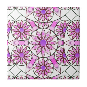 Mandala pattern, lavender, pink, hot pink, white ceramic tile