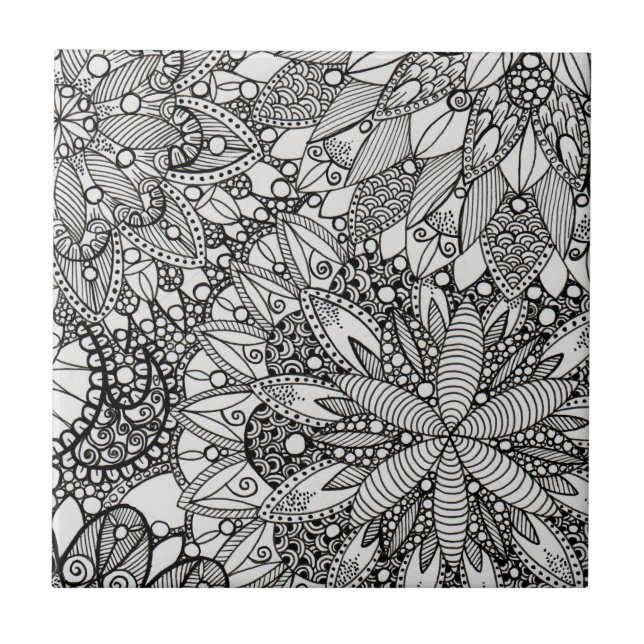 Mandala Pattern Lineart Ceramic Tile (Front)