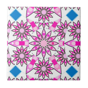 Mandala pattern, pink, hot pink, cobalt blue ceramic tile