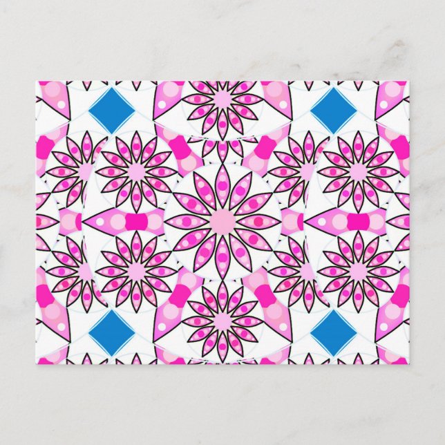 Mandala pattern, pink, hot pink, cobalt blue postcard (Front)