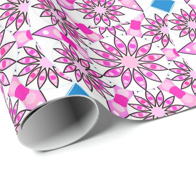 Mandala pattern, pink, hot pink, cobalt blue wrapping paper (Roll Corner)