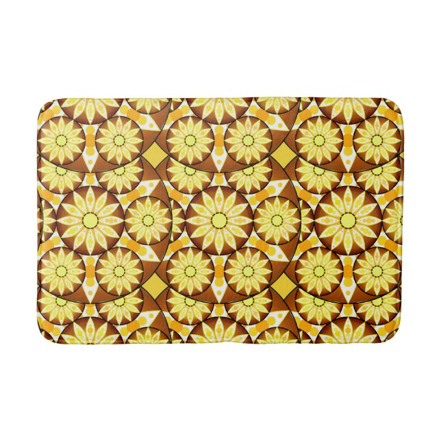 Mandala pattern, shades of brown and gold bath mat (Front)