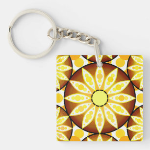 Mandala pattern, shades of brown and gold key ring