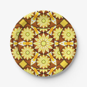 Mandala pattern, shades of brown and gold paper plate