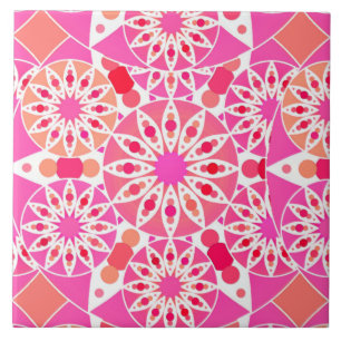 Mandala pattern, shades of pink and coral ceramic tile