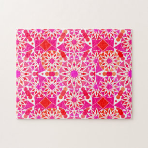 Mandala Pattern, Shades of Pink and Coral Jigsaw Puzzle