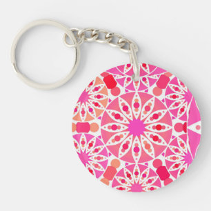 Mandala pattern, shades of pink and coral key ring