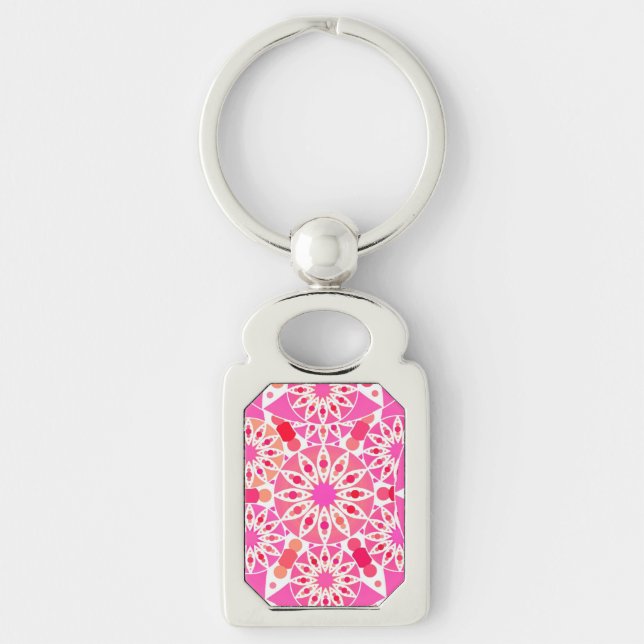 Mandala pattern, shades of pink and coral key ring (Front)
