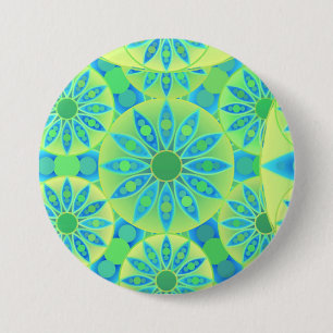 Mandala pattern, turquoise, blue, lime green 7.5 cm round badge