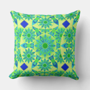 Mandala pattern, turquoise, blue, lime green cushion