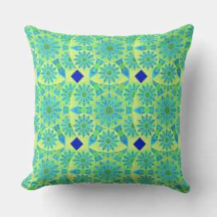 Mandala pattern, turquoise, blue, lime green cushion