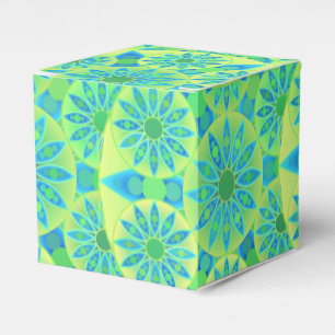 Mandala pattern, turquoise, blue, lime green favour box