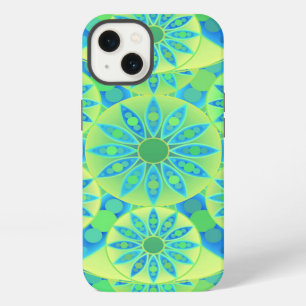 Mandala pattern, turquoise, blue, lime green iPhone case