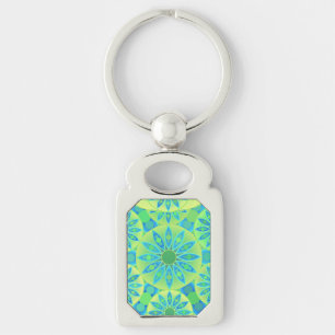 Mandala pattern, turquoise, blue, lime green key ring