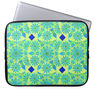 Mandala pattern, turquoise, blue, lime green laptop sleeve