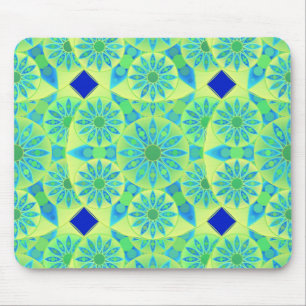 Mandala pattern, turquoise, blue, lime green mouse pad