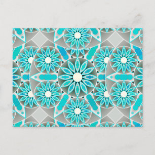 Mandala pattern, turquoise, silver grey and white postcard