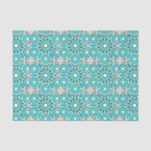 Mandala pattern, turquoise, silver grey and white tissue paper
