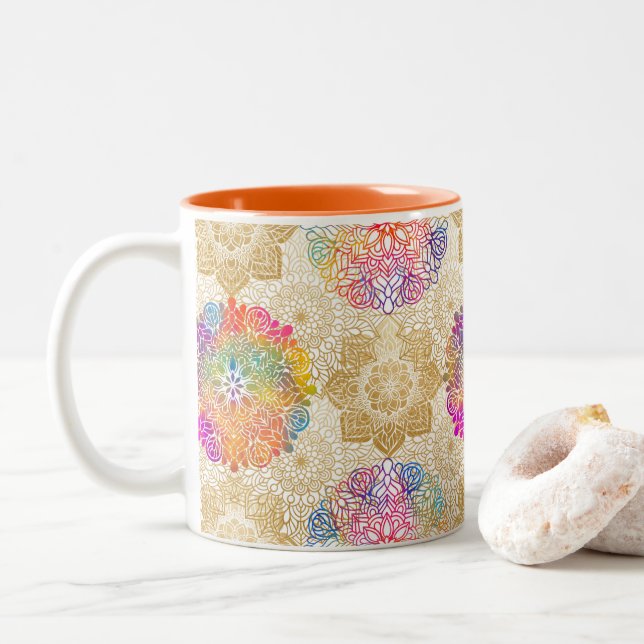 Mandala Pattern Two-Tone Coffee Mug (With Donut)