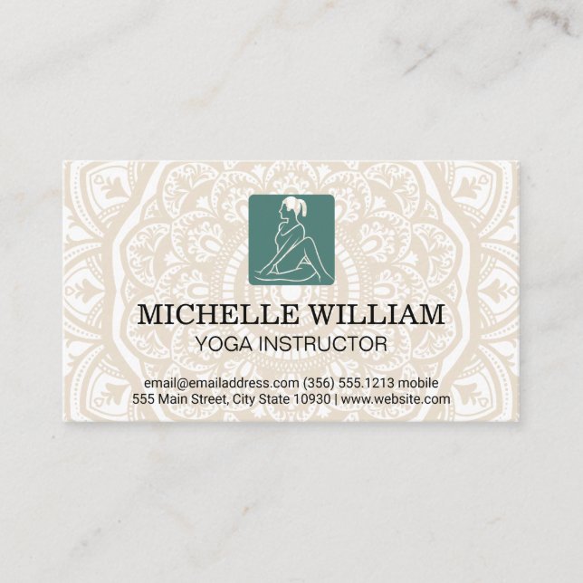 Mandala Pattern | Yoga Movement Logo Business Card (Front)