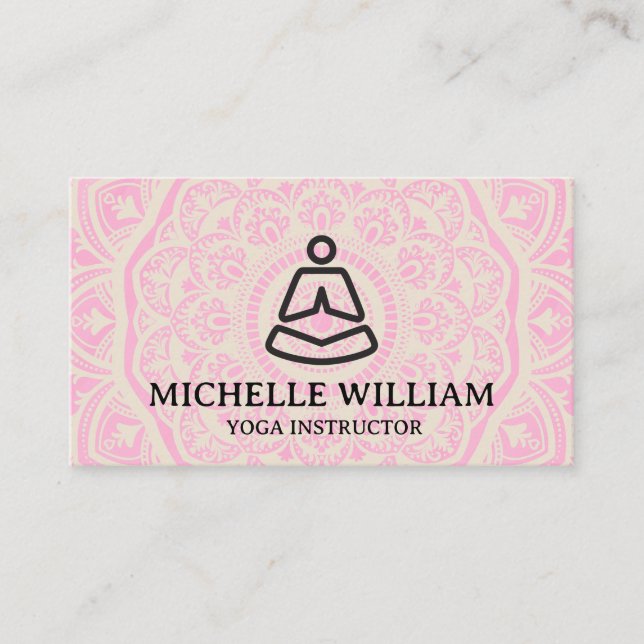 Mandala Pattern | Yoga Seated Pose Logo Business Card (Front)