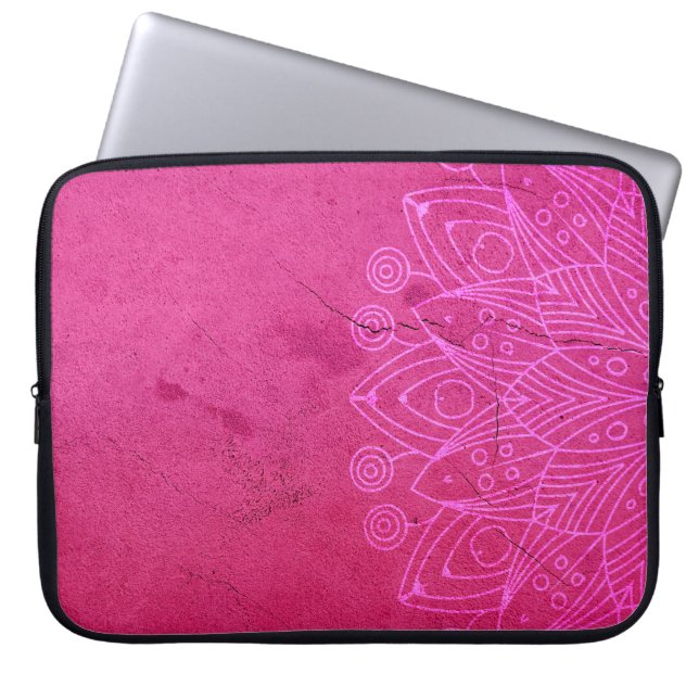 Mandala pink background decorative laptop sleeve (Front)