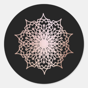 Mandala Pink Rose Gold Blush Black Classic Round Sticker