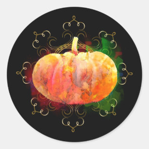 Mandala Pumpkin Watercolor Damask Halloween Classic Round Sticker