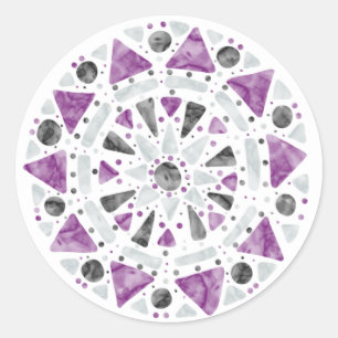Mandala Purple Grey Black Ace Asexual Pride Flag Classic Round Sticker