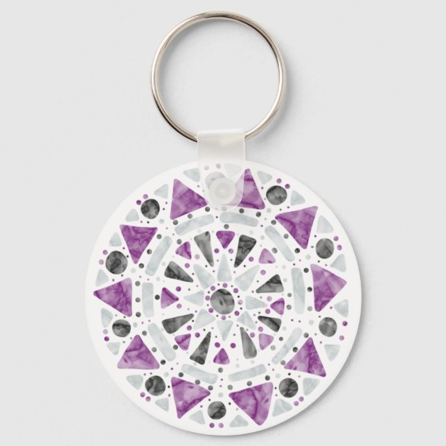 Mandala Purple  Grey Black Ace Asexual Pride Flag Key Ring (Front)