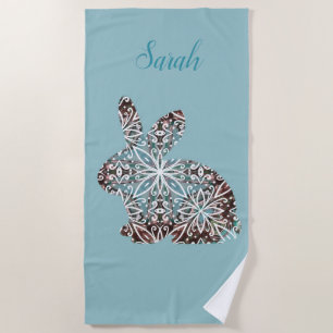 Mandala Rabbit Chocolate and Blues Beach Towel