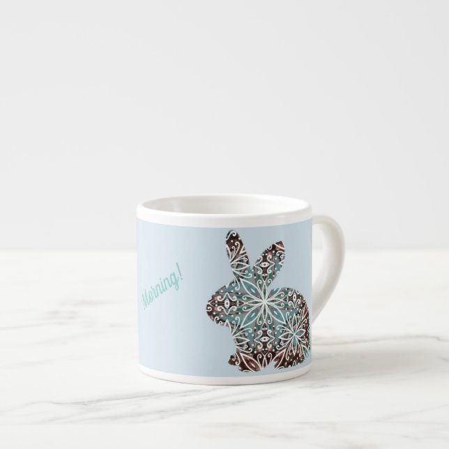 Mandala Rabbit Chocolate and Blues Espresso Cup (Front Right)