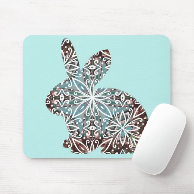 Mandala Rabbit Chocolate and Blues Mouse Pad (With Mouse)