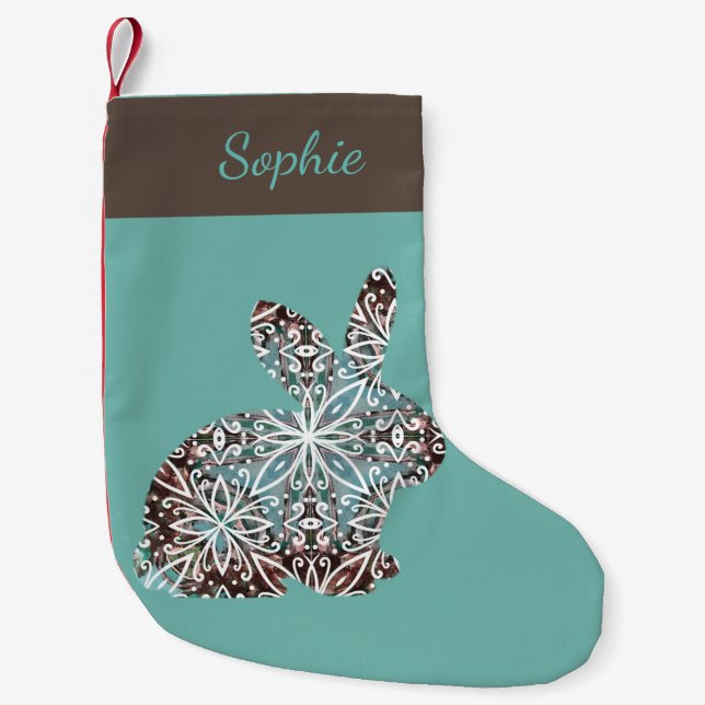 Mandala Rabbit Chocolate Blues Christmas Stocking (Front)